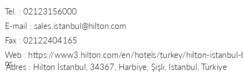 Hilton Istanbul Bosphorus telefon numaralar, faks, e-mail, posta adresi ve iletiim bilgileri